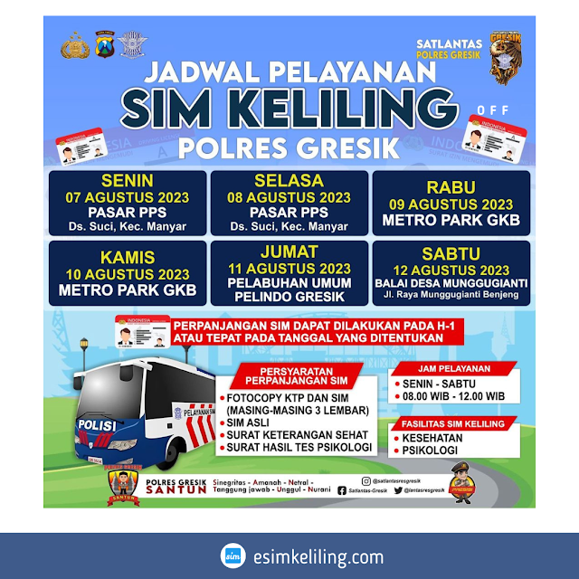 Jadwal SIM Keliling Kabupaten Gresik